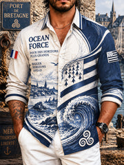 Chemise décontractée à manches longues pour homme, imprimée sur le thème marin breton, France