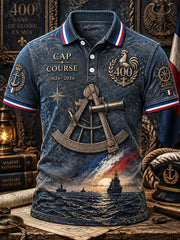 Polo décontracté pour homme, bleu marine, imprimé rétro commémorant le 400e anniversaire
