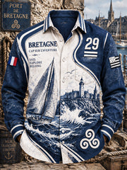 Chemise décontractée à manches longues pour homme, imprimé patchwork breton