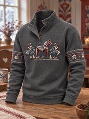 Pull décontracté à boutons pour homme, imprimé traditionnel de Dalécarlie