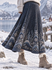 Jupe Midi Classique Nordic Fair Isle Wave-Print Femme