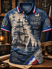 Polo décontracté pour homme, bleu marine profond, imprimé anniversaire du 400e de la Marine française