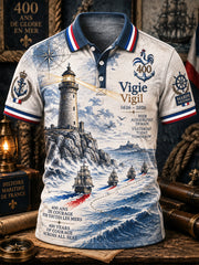 Polo décontracté pour homme, imprimé vintage français de l’anniversaire du 400e, marine
