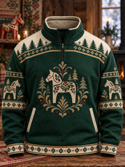 Pull décontracté à glissière Dalarna Folk Heritage Print Homme
