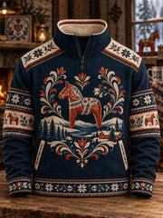 Pull décontracté à fermeture éclair pour homme, imprimé traditionnel de Dalécarlie