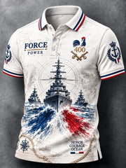 Polo décontracté blanc pour homme, imprimé anniversaire du 400e de la Marine française
