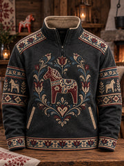 Pull décontracté à fermeture éclair pour homme, imprimé traditionnel de Dalécarlie