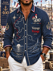 Chemise décontractée à manches longues pour homme, imprimé anniversaire du 400e de la Marine française