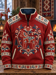 Pull décontracté à fermeture éclair pour homme, imprimé traditionnel de Dalécarlie