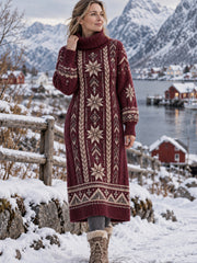 Robe Femme Classique Imprimé Nordique À Col Haut