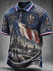 Polo décontracté pour homme, style vintage, bleu foncé marine, imprimé 400e anniversaire