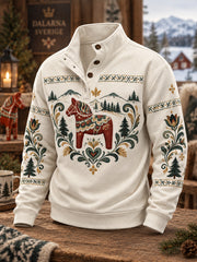 Pull à boutons pour hommes Dalarna Folk Heritage Print