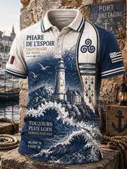Polo décontracté pour homme à imprimé phare de Bretagne, style français