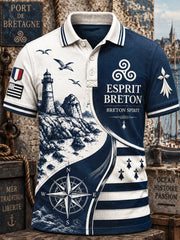 Polo décontracté pour homme à imprimé patchwork breton français