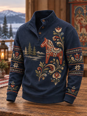 Pull décontracté à boutons pour homme, imprimé traditionnel de Dalécarlie