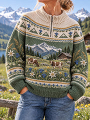 Sweat-shirt confortable et décontracté pour femme, imprimé d’art suisse vintage