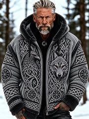 Sweat à capuche zippé en flanelle style viking pour homme