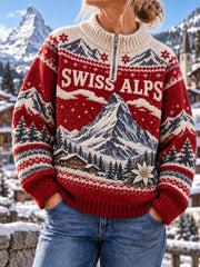 Sweat-shirt Femme Vintage Swiss Art-Print Casual Confortable