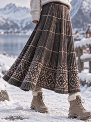 Jupe Midi Retro Nordic à carreaux Artistique Femme