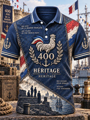 Polo Homme Décontracté 400e Anniversaire Coq Bleu Marine Français