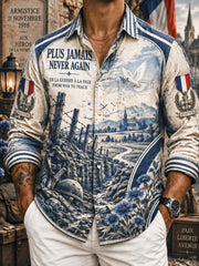 Chemise décontractée à imprimé vintage armistice français pour hommes