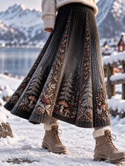 Jupe trapèze artistique à imprimé champignon Retro Nordic Forest Femme