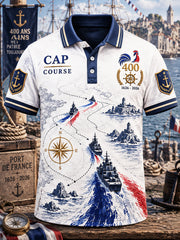 Polo décontracté blanc pour homme, imprimé anniversaire du 400e de la Marine française