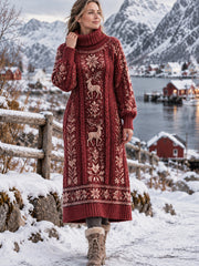 Retro Nordic Moose Robe classique à col haut pour femme