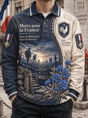 Polo décontracté à manches longues pour homme, imprimé patchwork, Jour de l’Armistice français