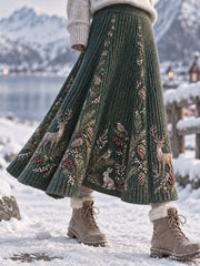 Retro Nordic Moose and Berries Artistic Midi A-Line Jupe Femme