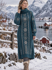 Robe classique vintage à col haut pour femme d'inspiration nordique