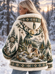 Manteau en flanelle pour femme aux motifs d'animaux de la forêt nordique