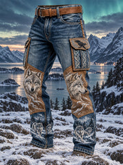 Pantalon cargo décontracté imprimé graphique de style vikingscandinave nordique vintage pour hommes