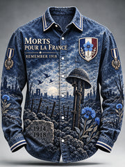 Chemise décontractée à imprimé de jour de l'Armistice français bleu profond pour hommes