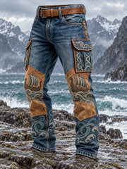 Pantalon cargo décontracté pour homme, style nordique viking scandinave, imprimé graphique vintage