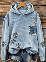 Vintage Cute Cat & Paws Imprimer Cozy Hoodie des femmes