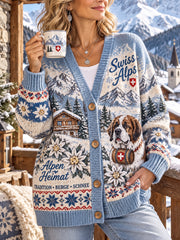 Cardigan tricoté à motif commémoratif pour femmes, style alpin