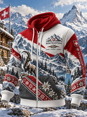 Sweat à capuche imprimé graphique en tricot gaufré pour homme d'inspiration alpine