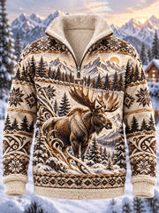 Sweat Homme Nordic Forest Animal Half-Zip Polaire