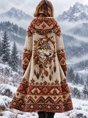 Veste vintage en flanelle épaisse pour femme, motif tête de loup viking et motifs aztèques