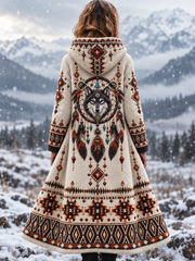 Veste vintage en flanelle épaisse pour femme, motif tête de loup viking et motifs aztèques