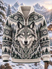 Sweat-shirt polaire à demi-fermeture zippée pour homme, motif animaux de la forêt nordique