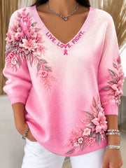 Femmes Gradient French-style cancer du sein imprimé floral Casual V-cou Pull