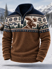 Pull en flanelle décontracté à fermeture éclair pour homme, motif orignal, collection hiver
