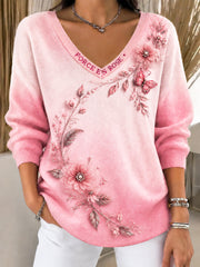 Pull Décontracté Décontracté Femme France Cancer Du Sein Imprimé Dégradé Floral