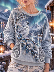 Sweat-shirt d'hiver pour femme avec imprimé artistique de petit oiseau