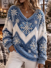 Sweat-shirt Femme Hiver Imprimé Flocon de Neige