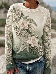Retro Floral Gradient Art Col Rond Pull Femme