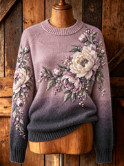 Chandail Artistique Rétro Floral Dégradé Ras du Cou Femme
