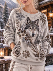 Sweat Femme Hiver Imprimé Loup